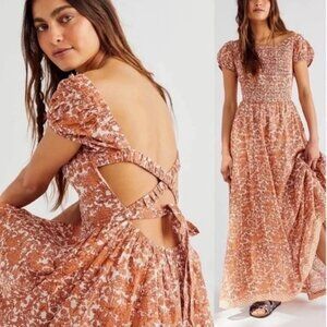 Free People Ultraviolet Smocked Maxi Dress in Tea Combo Size Medium